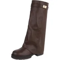 Ital-Design Damen Kniehoher Stiefel mit Profilsohle und Detail Plateaustiefel (91977442) Blockabsatz Stiefel in Braun