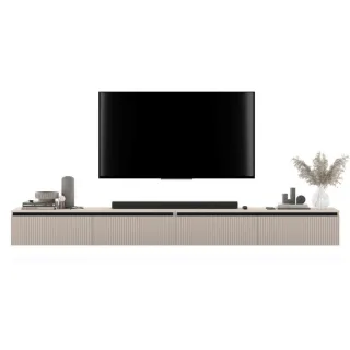 Meble Lindner Tv-Lowboard, Kaschmir, Holzwerkstoff, 4 Fächer, Rechteckig,Rechteckig, 280x30x35 cm, Wohnzimmer, Wohnwände, Lowboards, Lowboards stehend