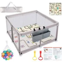 ElitVita Laufgitter Laufstall Baby mit matratze, 600D Oxford Stoff,mit Aufbewahrungstasche, Laufstall 120x120cm mit Ozeanbälle,Tragetasche,Atmungsaktivem Net