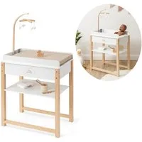 ELLA & PIET® Puppenwickeltisch SPLASHY mit Badewanne und Mobile aus Holz (Weiß-Schlamm), Puppenbadewanne, Badewanne für Puppen