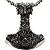Kiss of Leather Kette mit Anhänger Thorshammer Thor Hammer Wikingerkompass Vegvisir Königskette 3 mm