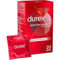 durex Kondome Gefühlsecht Classic mit anatomischer Easy-On-Form & Silikongleitgel befeuchtet, 20 St., Ultra dünn