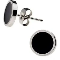 BUNGSA Ohrring-Set Ohrstecker Schwarzer Kreis Silberner Rand 10mm aus Edelstahl Unisex (1 Paar (2 Stück), 2-tlg), Ohrschmuck Ohrringe