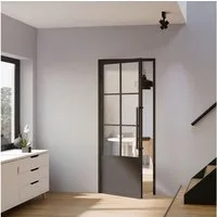 inova wohnen Zimmertür Glastür mit Stahlrahmen schwarz Klarglas, Komplett Set mit Türzarge und Griffstange Loftstyle