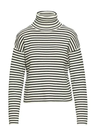 s.Oliver Red Label - Rollkragenpullover mit Rippstruktur beige/schwarz - Gr. - 34