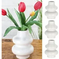 CEPEWA Dekovase Vase Spirale 3er Set 11,5x15cm weiß Dolomit Dekovase Blumenvase
