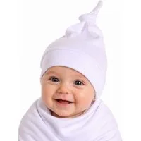 La Bortini Erstlingsmütze Baby Mützchen Knotenmütze in Weiß 34 36 38 40 42 44 46 mit Knoten