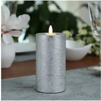 MARELIDA LED-Kerze LINA Rustik Optik Echtwachskerze flackernd Timer H: 15cm D: 7cm silber, LED Classic, warmweiß (2100K bis 3000K)