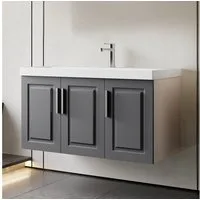 Karen Waschtisch-Set Waschtisch mit Unterschrank Arin Anthrazit, (Komplett-Set, Standartmäßig 2-Teilig (Unterschrank, Waschbecken), 3-St., Der Lieferumfang umfasst Unterschrank und Waschbecken), Landhaus-Stil, Matt-PVC-Beschichtung, Keramikwaschbecke