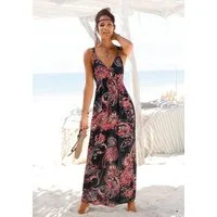 LASCANA Maxikleid mit verstellbarem Ausschnitt und gesmokter Taille, Jerseykleid Sommerkleid, Strandkleid, Viskosekleid, Boho-Kleid mit Paisleymuster