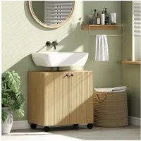 HOMCOM Waschbeckenunterschrank mit 2 Türen, einstellbarem Regal (Badezimmerschrank, 1-St., Unterschrank) für Badezimmer, Eiche
