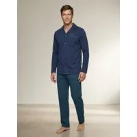 Henry Terre Pyjama Pyjama Set Langarm - Kent Oberteil uni Hose gemustert