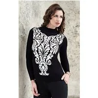 Passioni Strickpullover mit hohem Kragen in Schwarz und einem weißen floralen Ziermuster