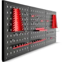tectake Lochwand dreiteilige aufbewahrungstafel mit haken und halterungen, (Werkzeugaufbewahrung, 3-tlg., in schwarz/rot), stabile stahlkonstruktion mit hoher belastbarkeit