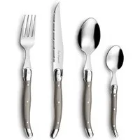 Lou Laguiole Besteck-Set TRADITION (24-tlg), 6 Personen, Edelstahl Rostfrei 18/0, spülmaschinenfest, mit taupe, hochglanzpoliert