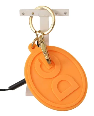 Dolce & Gabbana Oranger Gummi DG Logo Gold Messing Metall Schlüsselanhänger für Männer