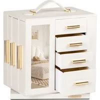 Yorbay Schmuckkasten 360° drehbar Schmuckkästchen mit 7 Schubladen, Fenster, Spiegel, 9 Bereichen, für Halsketten, Ringe, Armbänder, Ohrringe