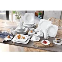 CreaTable Kombiservice Geschirr-Set Celebration (50-tlg), 6 Personen, Porzellan, Service, weiß, außergewöhnliche Geometrie, 50 Teile, für 6 Personen