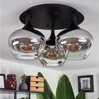 hofstein Deckenleuchte »Saltusio« Deckenlampe aus Metall/Glas in Schwarz/Rauchfarben/Klar, ohne Leuchtmittel, Leuchte im Retro/Vintage-Design mit Schirmen aus Glas (19cm), 3xE27
