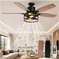 SERBASIC Deckenventilator Leise Deckenventilator mit Beleuchtung und Fernbedienung, Timer, 6 Windgeschwindigkeit, mit 2 Glühbirnen, für Schlafzimmer Wohnzimmer