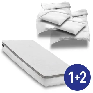 7 Zonen ergonomische Taschenfederkernmatratze Sleezzz Diamond T1000 180 x 200 cm, Höhe 23 cm, Härtegrad H2/H3, 1000 Federn/2m² + 2 x CloudComfort Basic Mikrofaser Bettset 135 x 200 cm + 80 x 80 cm