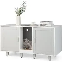 COSTWAY Tierhaus, Katzenklo Schrank, mit 2 Türen & Kratzbrett, 120 x 52 x 65 cm