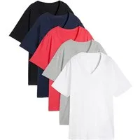 bonprix Longshirt (Packung, 5-tlg) lockere Passform, Kurzarm, mit V-Ausschnitt, unifarben