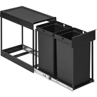 SONGMICS Mülleimer Mülltrennsystem für Unterschrank, Abfalleimer 2 Fächer, ausziehbar, Stahlrahmen, ABS-Deckel, 2 x 15 L