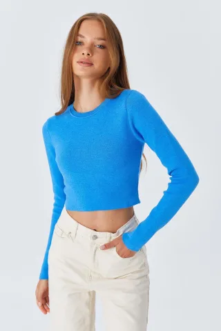 Langarm Basic Crop Stricktop