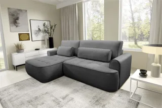 Ecksofa mit Schlaffunktion HUNTER Sofa in Stoff Cloud Dunkelgrau Ottomane Links