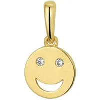 NICEANDnoble Kettenanhänger 585er Gold Kettenanhänger lachendes Gesicht mit Zirkoniasteinen, 585er Goldschmuck