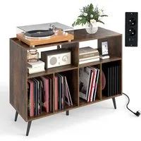 COSTWAY Sideboard, Plattenspielerständer mit Ladestation, 100x40x74,5cm