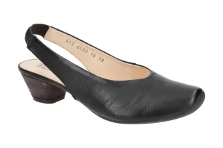Think 572 Schwarz Echtleder Sling Pumps - bequemes Fu?bett & Trichterabsatz