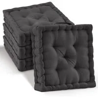 Beautissu Stuhlkissen 4er Set Bodenkissen Sitzkissen Mila, 40x40cm, Anthrazit, Matratzenkissen 10cm, 100% Baumwolle Stuhlkissen Indoor & Outdoor