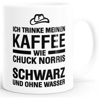 MoonWorks Tasse Kaffee-Tasse Ich trinke meinen Kaffee wie Chuck Norris - schwarz und, Keramik