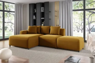 Ecksofa Designersofa MEGAN XS inkl. Hocker Stoff Salvador Honiggelb Ottomane ...