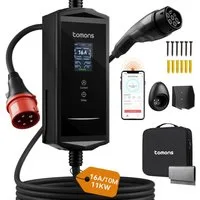 Tomons Mobile Wallbox 11kw mit APP,Typ 2 Ladekabel 7M/10M,3-Phasen 6-16A Autoladekabel, (1000 cm), 2,4" LCD-Anzeige IP65,Einstellbarer Ladeleistung&startzeit