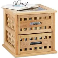 relaxdays Beistelltisch Walnuss mit 2 Schublade