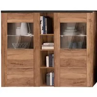 OTTO home Highboard Larona, zeitlose Hochkommode mit 2 Türen, Türkommode, Höhe 129,5 cm, Anrichte mit dekorative Rahmenoptik, Türen mit Glaseinsatz