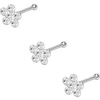 PIERCINGLINE Nasenpiercing SET 925er Silber Nasenstecker Pin KRISTALLBLUME (Nasenstecker, 3er SET1 = Kristallklar)