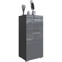 Newroom Kommode Trinity Grau, Grau Hochglanz Kommode Badezimmer Schrank mit viel Stauraum Badezimmer