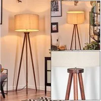 hofstein Stehlampe Stehlampe aus Holz/Stoff in Dunkelbraun/Beige/Weiß, ohne Leuchtmittel, skandinavische Design Leuchte, Schirm (40 cm) u. Fußschalter, 1x E27