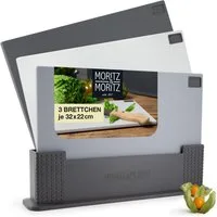 Moritz & Moritz Schneidebrett 3tlg Kunststoffbrett im Ständer, Kunststoff, (3er Set), Spülmaschinengeeignet und hygienisch