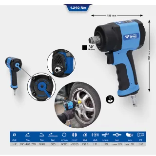 Brilliant Tools 1/2" Mini-Druckluft-Schlagschrauber, 1.240 Nm - BT160400
