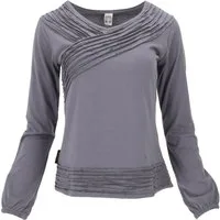 Guru-Shop Longsleeve Langarmshirt Boho Style, einfarbiges Shirt mit.. alternative Bekleidung
