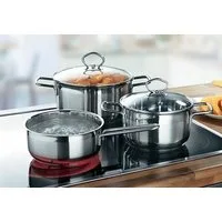 Krüger Topf-Set Manhattan, Edelstahl (Set, 5-tlg., 1x Kochtopf Ø 16 cm, 1x Kochtopf Ø 20 cm, 1x Stielkasserolle Ø 16 cm), für Induktions-Kochfelder geeignet