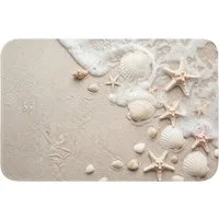 OnlyWow Badematte Muscheln - Seesterne - Strand, Höhe 10 mm, Polyester, Rechteckig, Badezimmerteppich, Badteppich, Rutschfest, Badvorleger, Waschbar