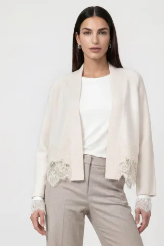 monari - Strickjacke mit Spitzenborte pearly - Gr. - 36