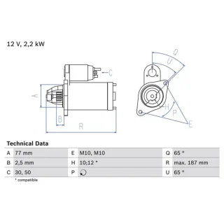 Bosch Anlasser 2,2 kW Mitsubishi L200 L400 Pajero 2,5