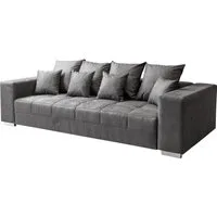 Massivart® Big-Sofa Big-Sofa Vintage Stoff grau 254 cm / Nosagfederung / 4-Sitzer / BORNEO, Rücken echt / inklusive 4 Kissen